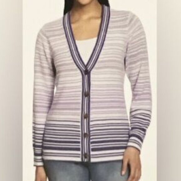 NINE WEST Women's Ombre Striped Button Up Sweater Size Large - Picture 7 of 7